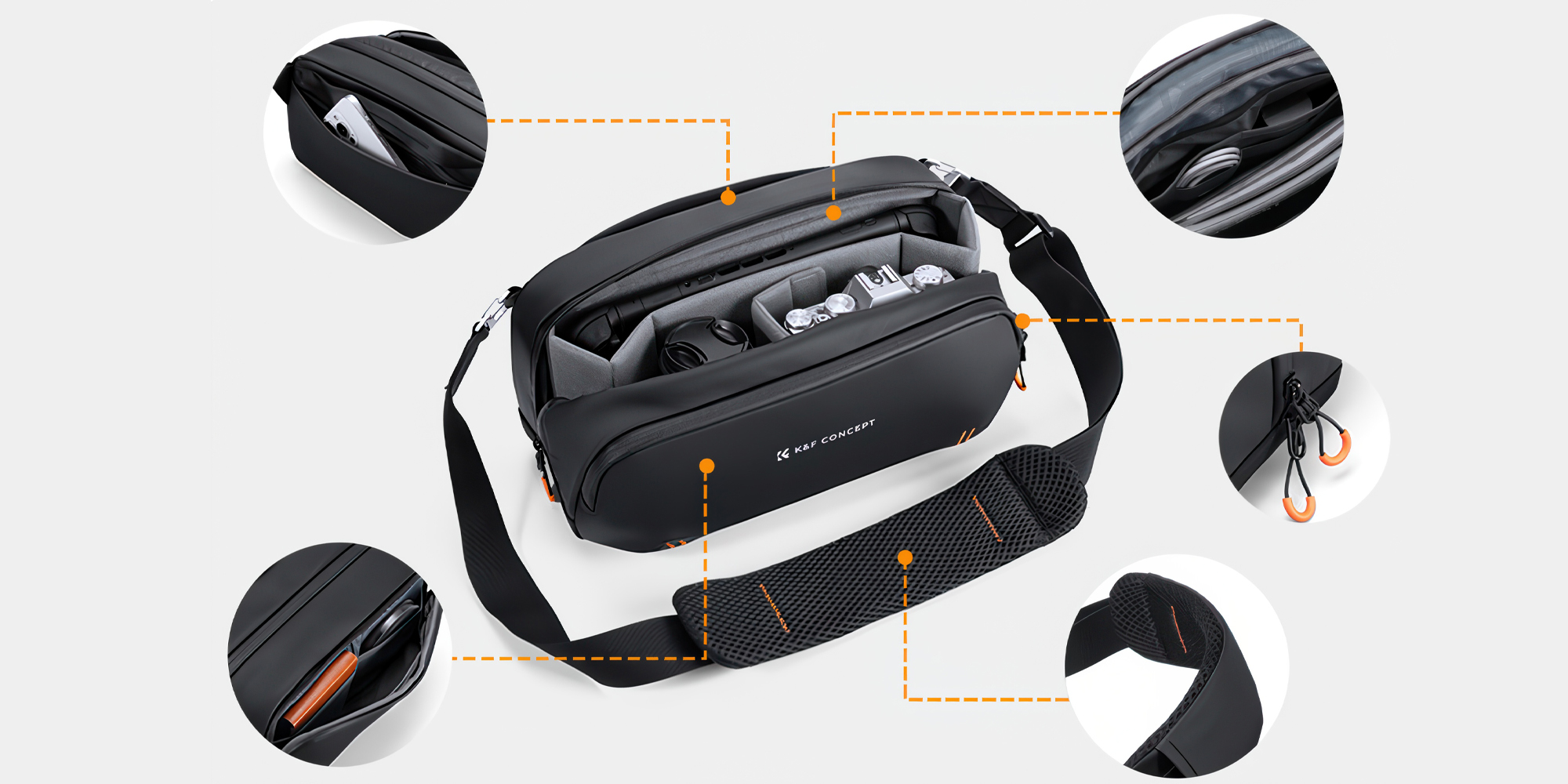 Torba na ramię K&F Concept Urban Wander 17 5 l - czarna - Przemyślany układ kieszeni i przegródek